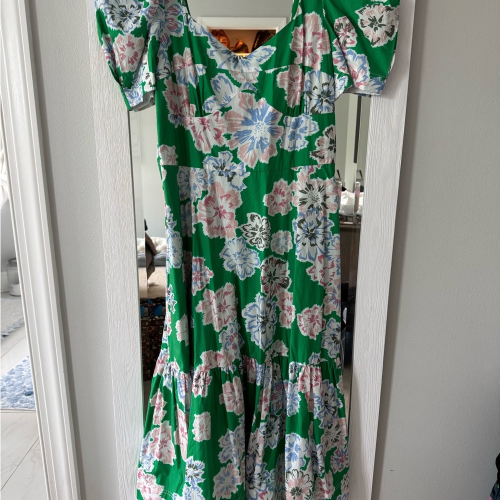 Tanya Taylor Green Floral Midi Dress